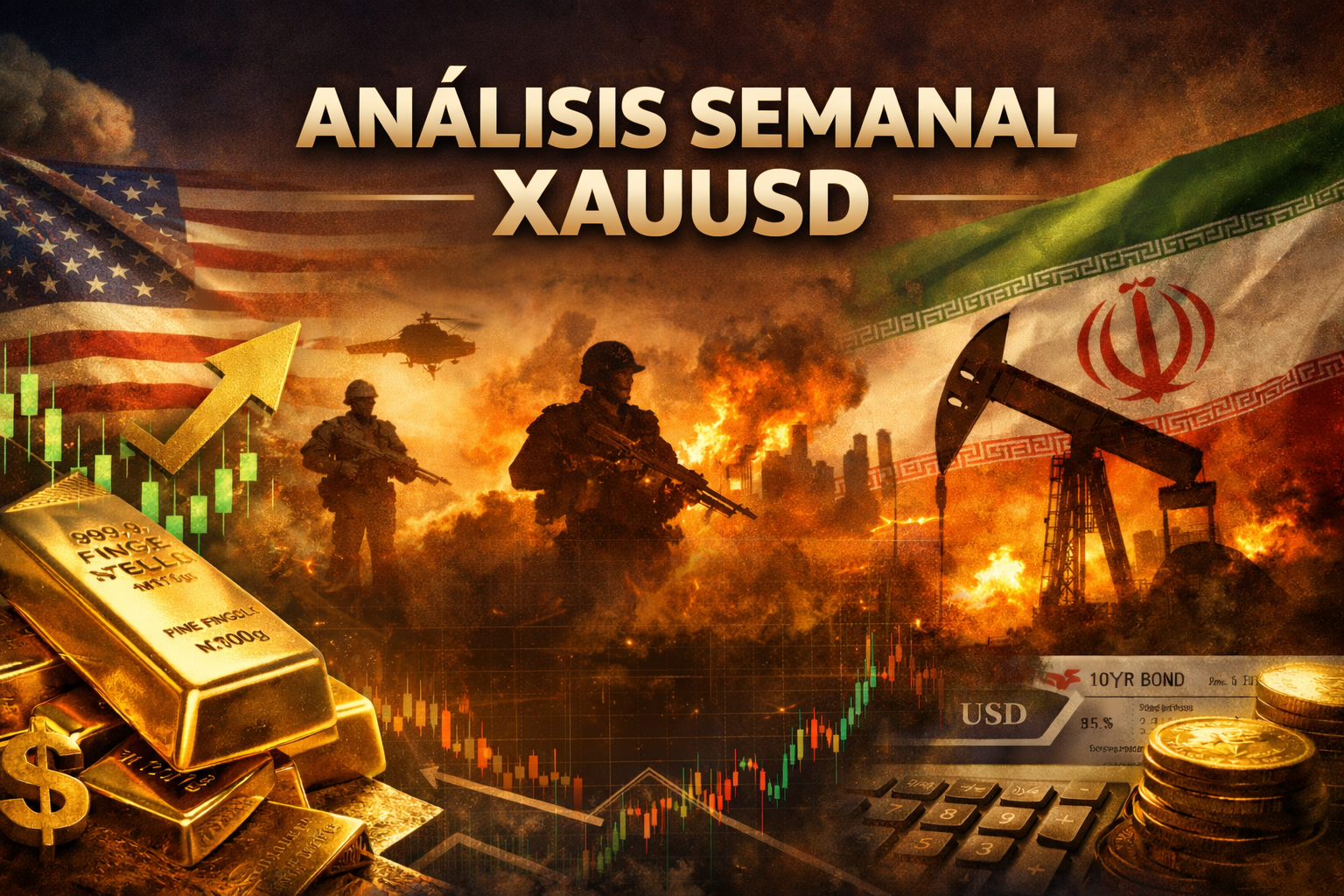 Análisis semanal XAUUSD con oro en máximos históricos y tensión geopolítica entre Irán y Estados Unidos